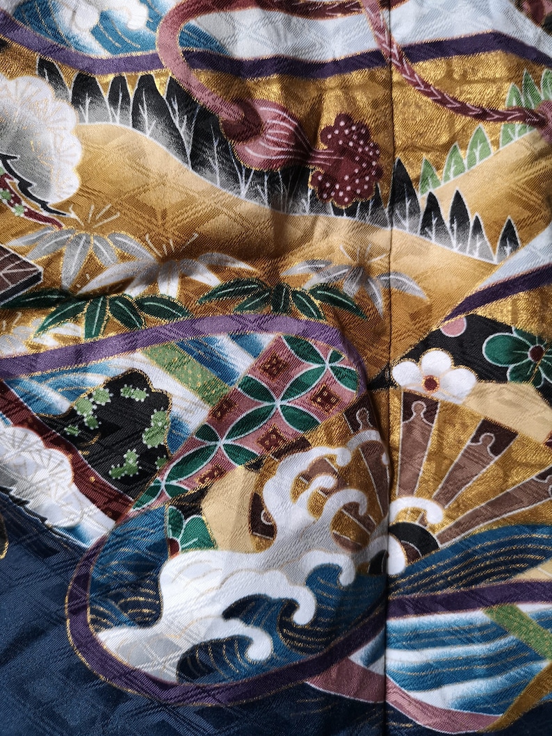Vintage Japanese kimono jacket navy blue floral design bohemian hippie coat party top womens clothing retro traditional Dolly Topsy Etsy UK