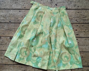 Vintage 50s skirt vibrant lime lemon light fabric