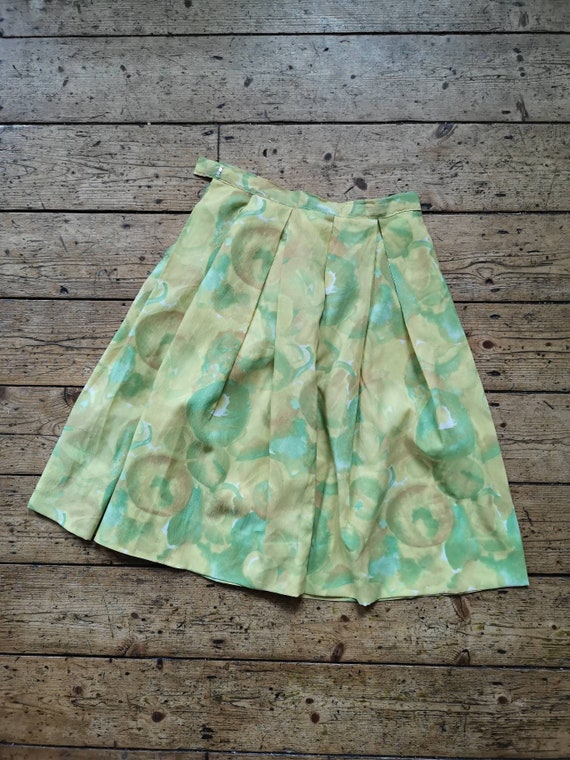 Vintage 50s skirt vibrant lime lemon light fabric - image 1