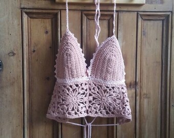 Ladies 70s inspire bohemian clothing bralette top bralet tops 1970s hippie bra crop womens  summer festival clothes pink Dolly Topsy Etsy UK