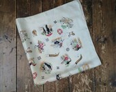 Vintage 1960 1970s souvenir scarf white square silky neckerchief Spain birthday gift ideas ladies sustainable fashion Dolly Topsy Etsy UK