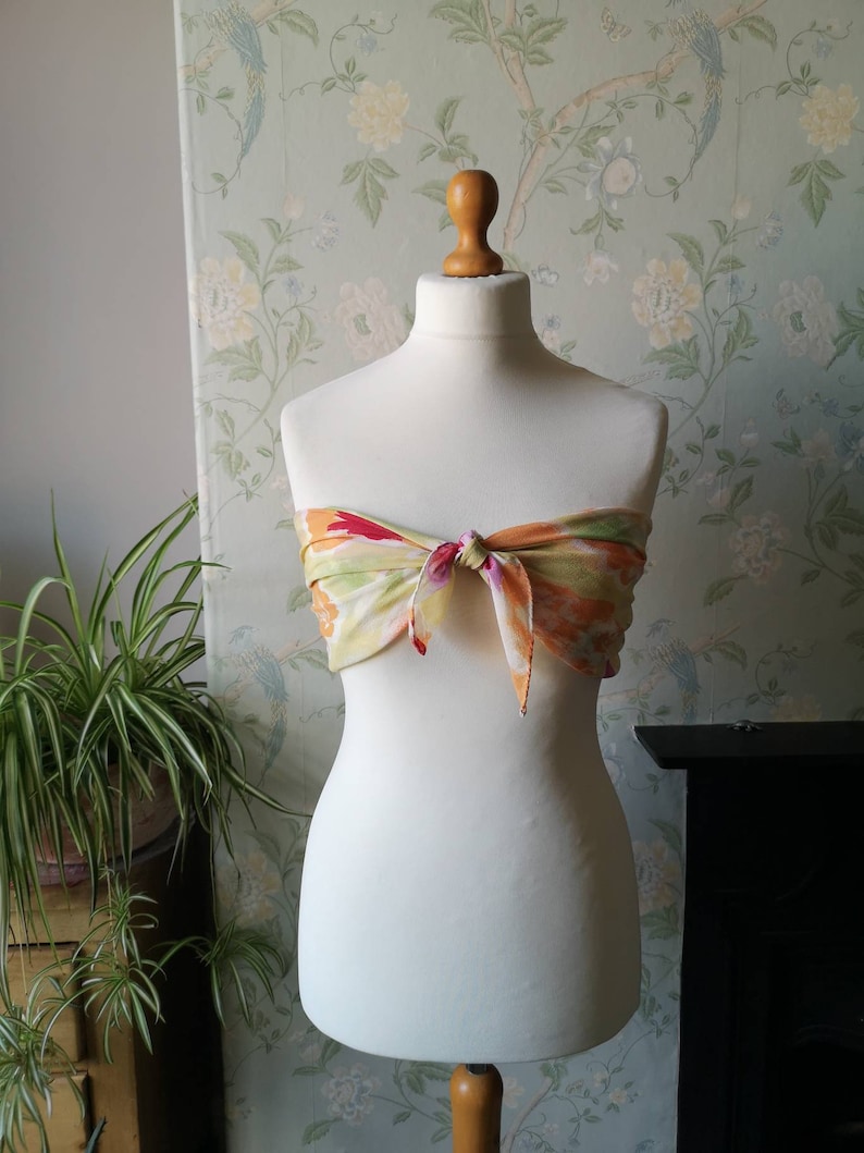 Ladies vintage scarf silk hippie boho Festival accessories green orange neckerchief large shawl top bikini bandana Dolly Topsy Etsy UK