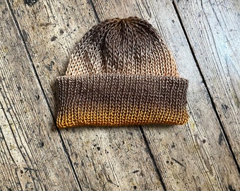 Beanie hat hand knitted cap winter accessories alpaca mohair mix gorpcore grandpa cozy brown beige burnt orange gold earthy toned