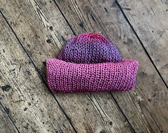 Beanie hat hand ladies knitted fisherman cap winter accessories alpaca mohair mix gorpcore grandpa cozy pink purple ombré