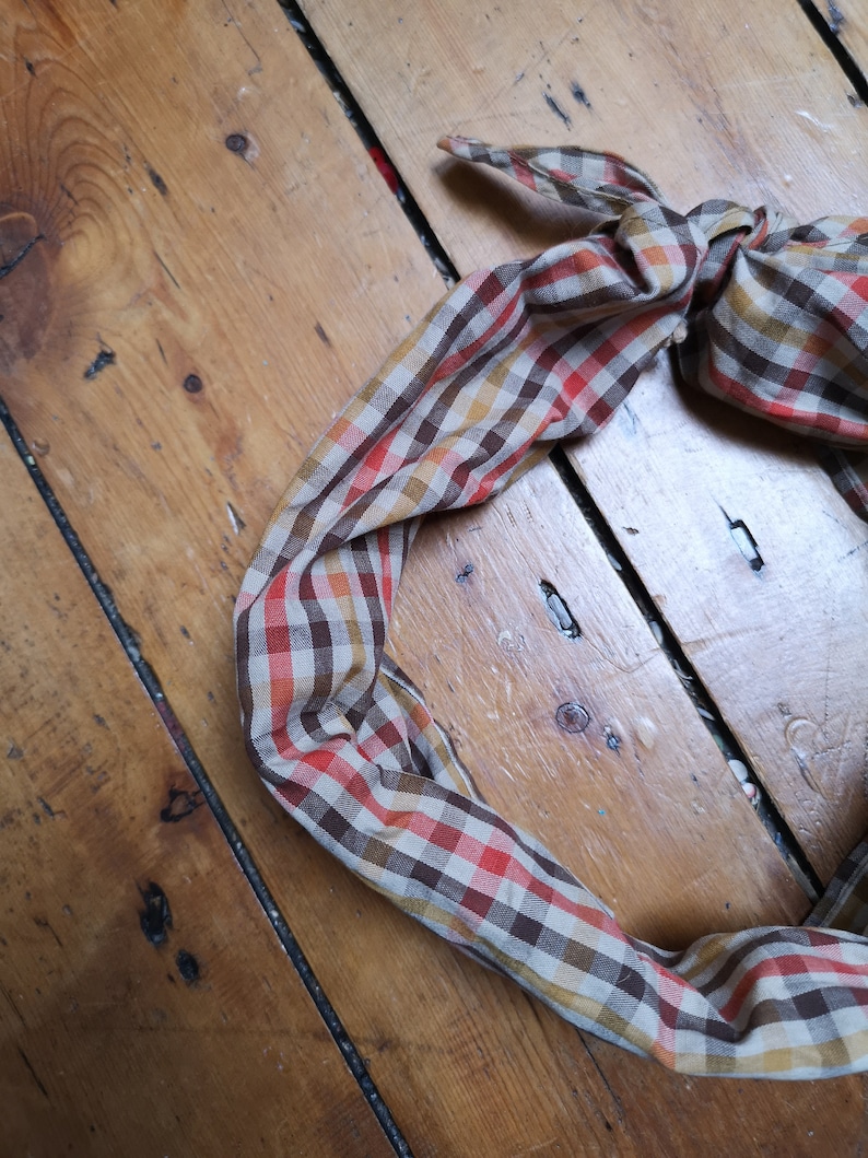 Vintage 70s scarf neckerchief shade chocolate brown gold orange gift presents large square bandana bohemian winter Dolly Topsy Etsy UK