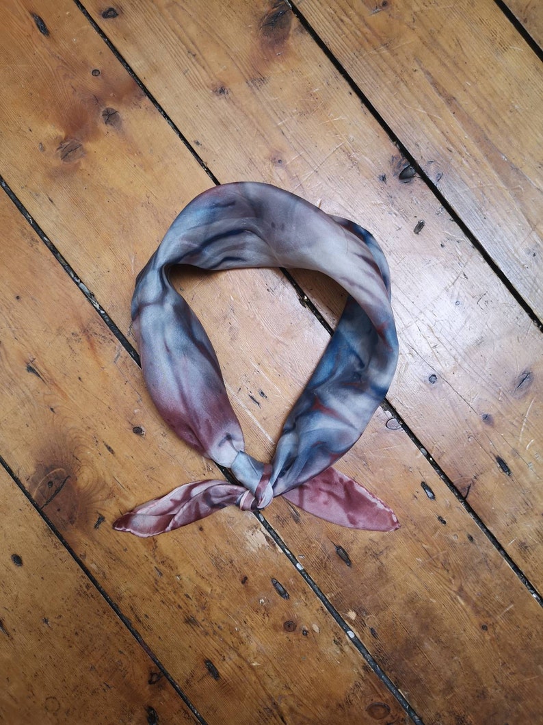 Ladies vintage scarf silk hippie boho accessories tie dye hand crafted square blue grey rusty red neckerchief bandana Dolly Topsy Etsy UK