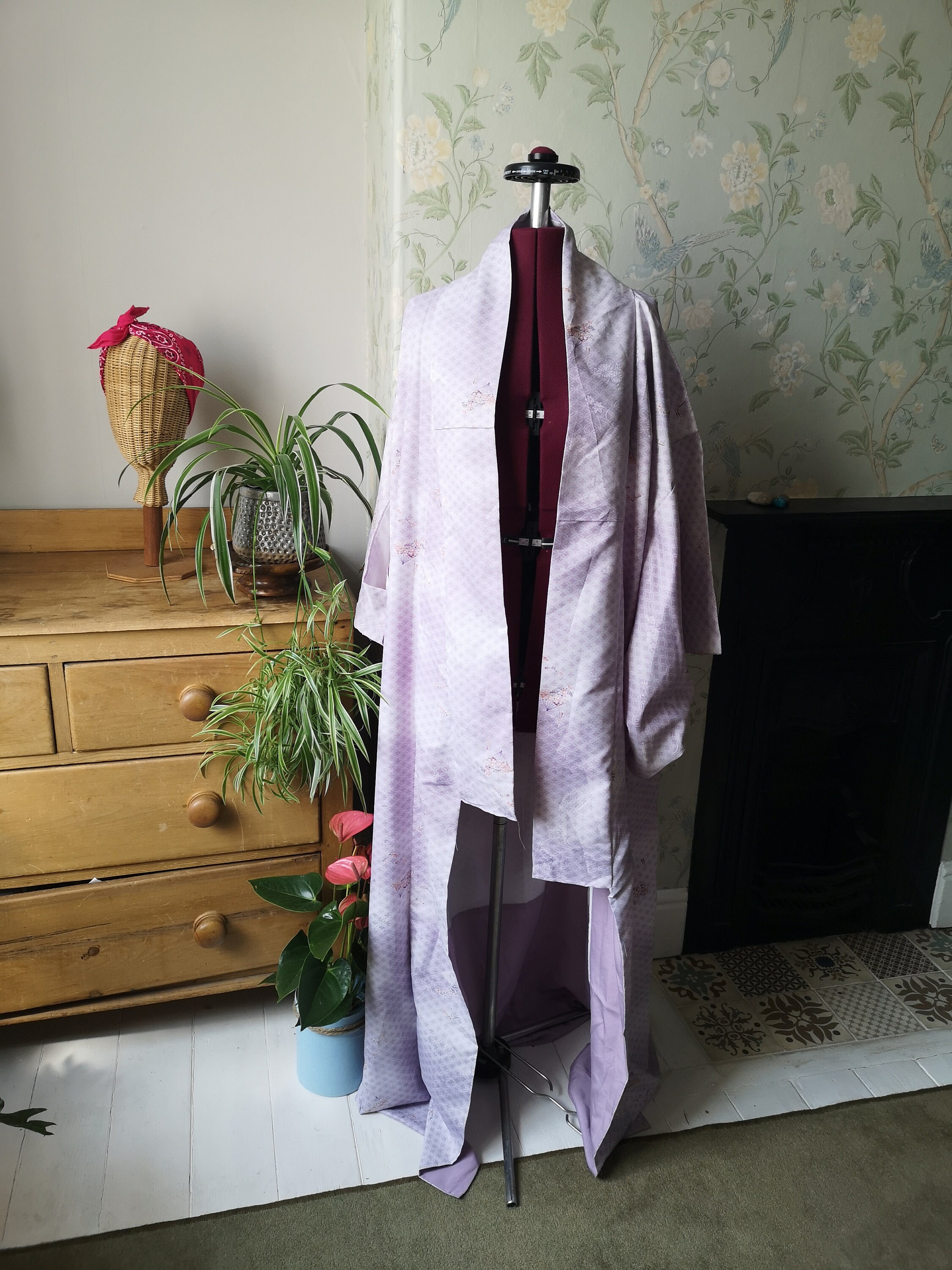 Image of Vintage Japanese Long Kimono Jacket Purple Floral Design Bohemian Hippie Coat Party Womens Clothing Retro Traditional Dolly Topsy Etsy Uk