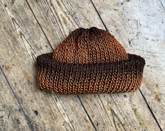 Beanie fisherman hat hand knitted cap winter accessories alpaca mohair gorpcore grandpa cozy brown green burnt orange copper earthy toned