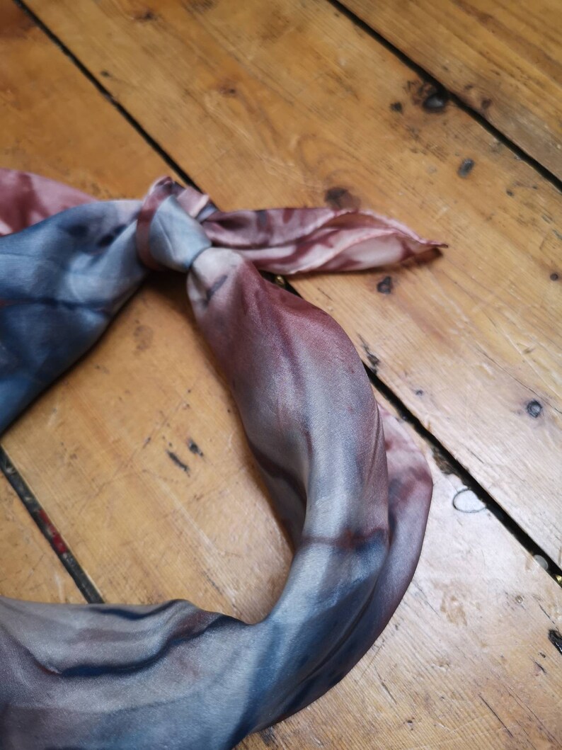 Ladies vintage scarf silk hippie boho accessories tie dye hand crafted square blue grey rusty red neckerchief bandana Dolly Topsy Etsy UK