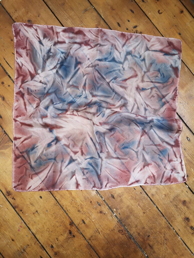 Ladies vintage scarf silk hippie boho accessories tie dye hand crafted square blue grey rusty red neckerchief bandana Dolly Topsy Etsy UK