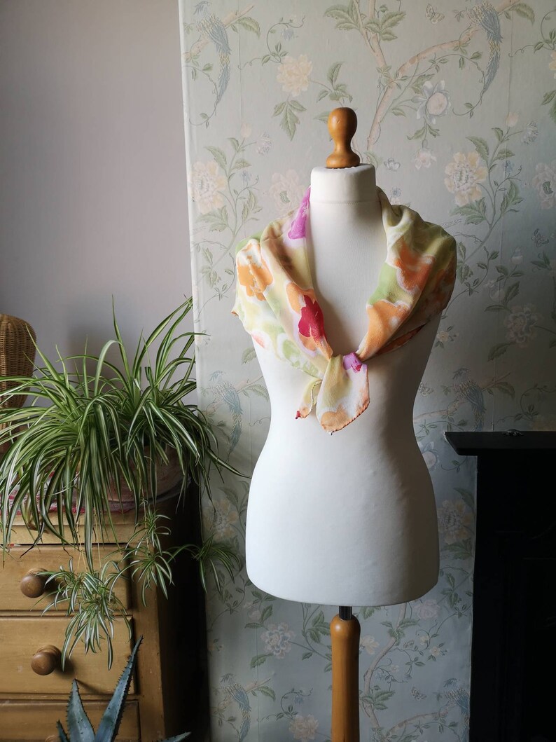 Ladies vintage scarf silk hippie boho Festival accessories green orange neckerchief large shawl top bikini bandana Dolly Topsy Etsy UK