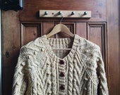 Ladies Vintage Hand Knitted bobble jumper knitwear mustard grandpa Cardigan Buttons Size 14 16 warm large cottage core Dolly Topsy Etsy UK