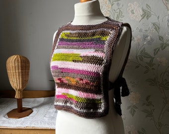 ladies sleeveless tank top handmade sweater crochet waistcoat spare yarn handmade jumper small medium summer