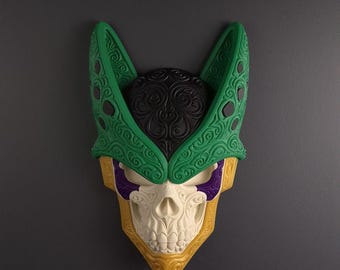 Decorazione murale con teschio di Cell | Decorazione ispirata agli anime stampata in 3D | Scultura da parete per sala giochi | Decorazione murale ispirata a Dragon Ball