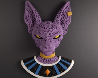 Decorazione murale di Beerus – Busto del Dio della Distruzione stampato in 3D – Arte murale ispirata a Dragon Ball