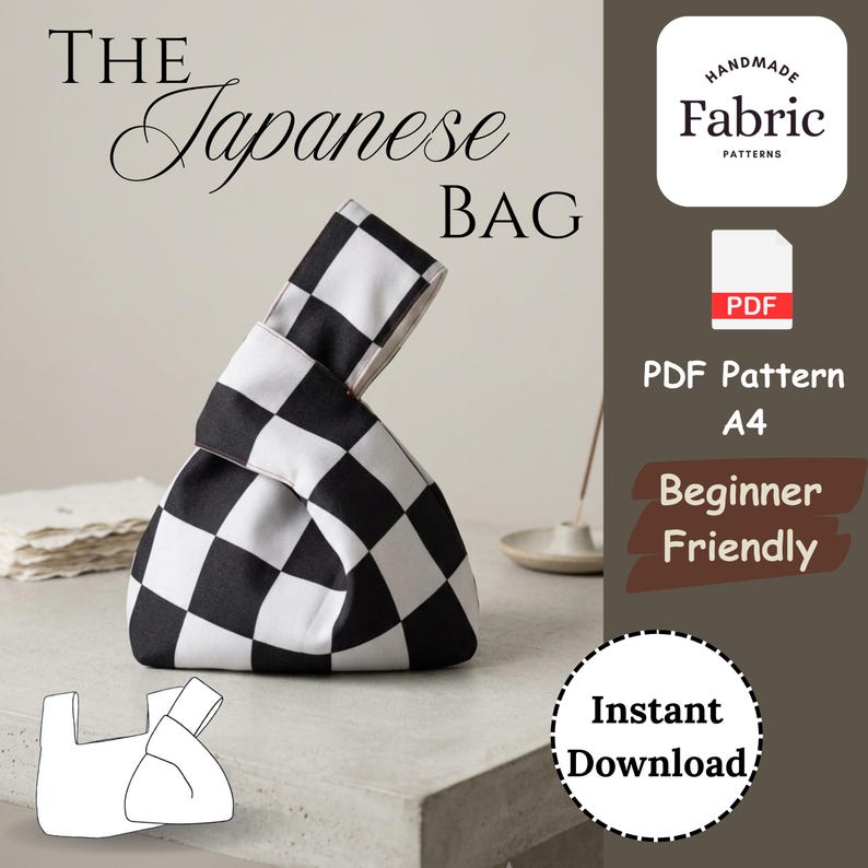 japanese knot bag pdf sewing pattern is an instant download designed for knot bag sewing it features an easy bag pattern and a step by step sewing tutorial with images making it an ideal beginner bag pattern the printable pattern formats on A4 size paper to create a reversible bag that functions as a pocket bag pattern project bag or knitting bag pattern a digital sewing bag pattern for a classic japanese bag pattern