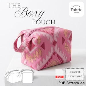 Patrón de costura en PDF para neceser de maquillaje tipo caja, fácil de usar, con cremallera, bolsa de aseo, bolsa de cosméticos (descarga digital).