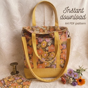 Tote Bag Sewing Pattern PDF  Printable DIY Pattern Organizer Bag With Pocket Tutorial Beginner Friendly PDF Template (A4)
