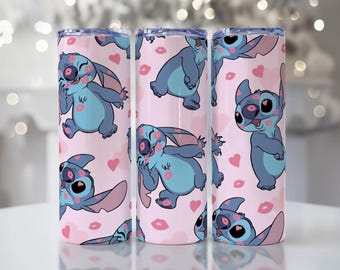 Pink Stitch Tumbler Wrap: Love Hearts 20oz,30oz Straigh/Tapered Skinny Sublimation (Digital Download)