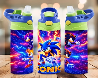 Blue Speed Hedgehog 12oz beker wrap png, neon Lightning kinderbeker ontwerp, gamer wijn beker sublimatie