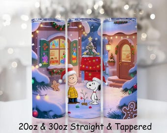 Cartoon Dog With Friends Christmas Tumbler Wrap Png • 20oz 30oz Sublimation Design (PNG)