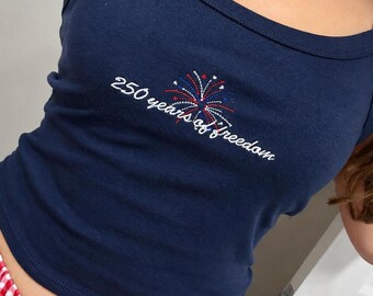 Embroidered USA Fitted Tank Top, Patriotic Apparel, USA Made