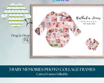 Babyherinneringen Fotocollage Sjablonen Bewerkbare canvaslijsten Pasgeboren aandenken Afdrukbare kinderkamer muurkunst cadeau