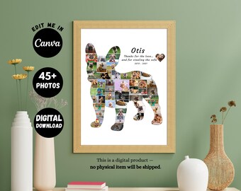 French Bulldog Photo Memorial Personalized Dog Silhouette Printable Wall Art Gift