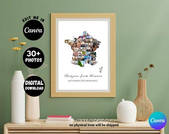 France Map Photo Collage Frame  European Travel Vacation Souvenir Gift Personalized Gift Custom made available