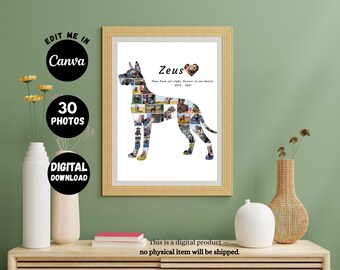 Great Dane Photo Memorial Personalized Dog Silhouette Printable Wall Art Gift