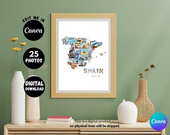 Spain Map Photo Collage Vacation Remembrance Travel Souvenir  Personalized Gift - Custom Made Available