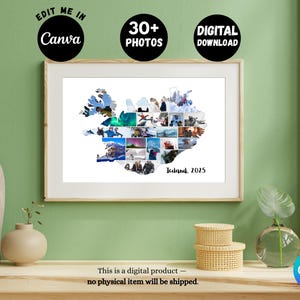 Colagem de fotos do mapa da Islândia, lembrança de viagem, presente personalizado de férias - Feito sob encomenda.