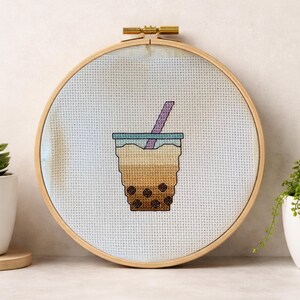 Bubble Tea Cross Stitch Pattern | Modern Food Stitch PDF | Small Detailed Design