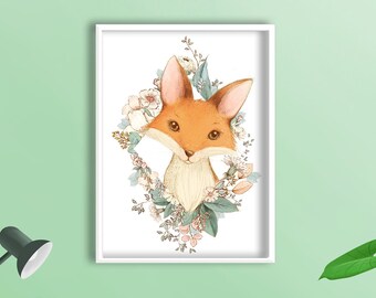 Limited Edition 'Foxy Lady' | Floral Fox Digital Art Print