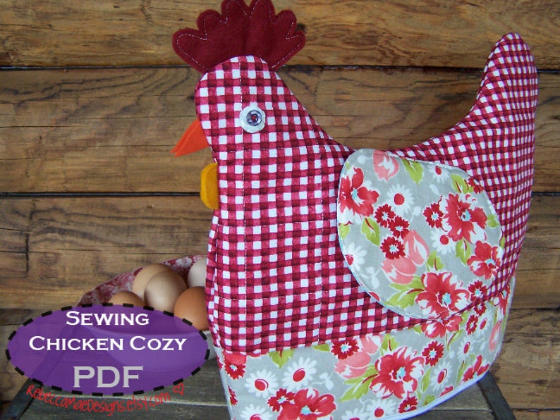 Chicken Tea Cozy PDF Sewing pattern muffin cozy, cookie cozy, egg cozy... it's all quilted and cozy image 1