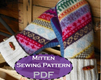 PDF MITTEN PATTERN - sewing diy pattern tutorial for upcycled felted wool fleece lined mittens