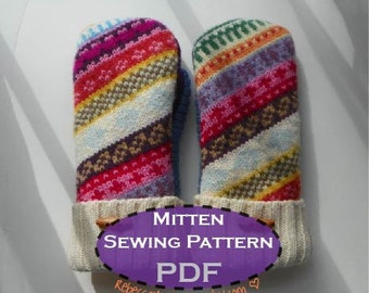 PDF MITTEN PATTERN - sewing diy pattern tutorial for upcycled felted wool fleece lined mittens