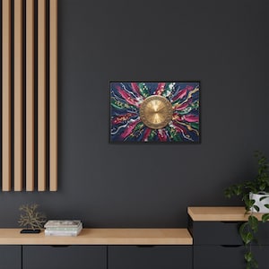 Cuadro en lienzo mate con diseño de reloj dorado / Arte de pared abstracto con reloj floral