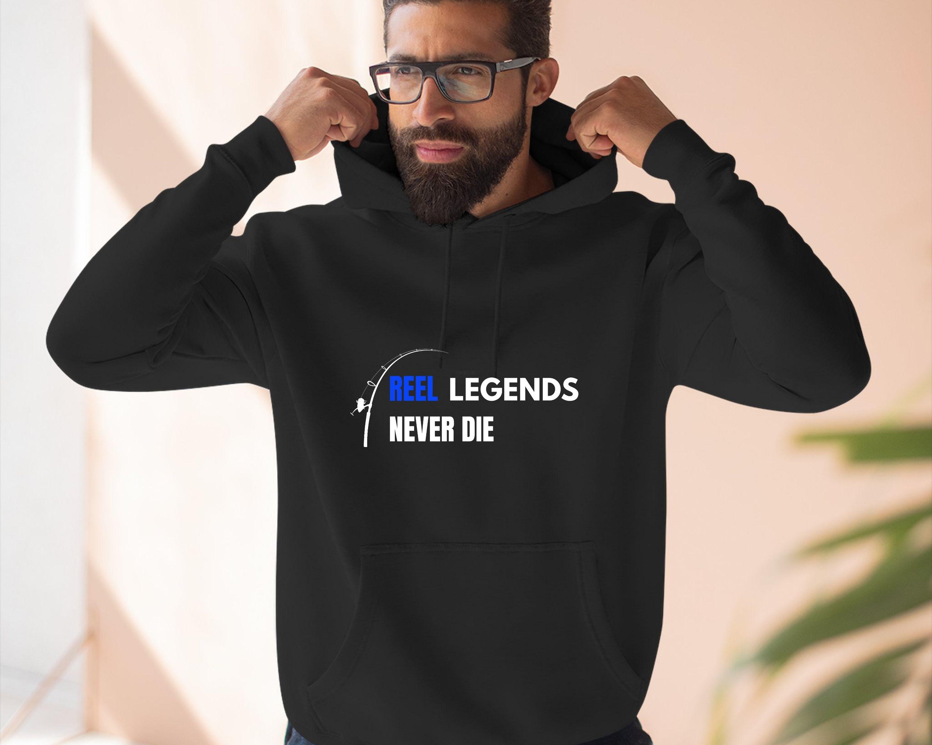 catchemall fishing reel legends never dye Fishing Hoodie | Reel Legends Never Die Sweatshirt | Funny Angler Graphic  Hooded Top | Mens Bass Fishing Gift for Him