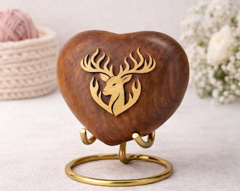 Wooden Heart Decor with Deer – Rustic Farmhouse Tabletop Art – Couple's Anniversary Gift