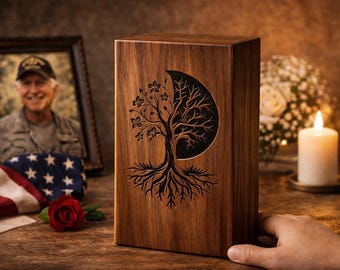Tree of Life Memorial Urn – Wooden Urn for Ashes Keepsake Box