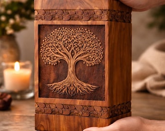 Tree of Life Urn – Engraved Wooden Urn for Ashes Memorial Box