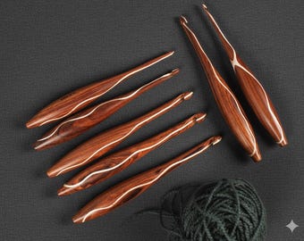 Wooden Crochet Hooks, Ergonomic Grip, (Set of 7)