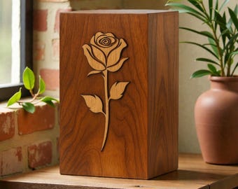 Rose Urn - Wooden Memorial Box - Flower Cremation Urn for Adult Ashes