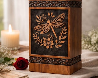 Dragonfly Memorial Urn – Wooden Urn for Ashes Keepsake Box