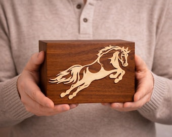 Wooden Keepsake Urn – Small Cremation Urn for Ashes – Handmade Memorial Box – Equestrian Sympathy Gift