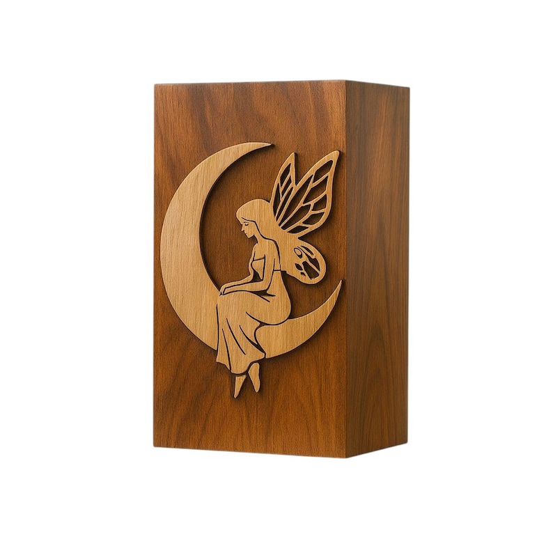 Sheesham Wood Fairy Moon Memorial Urn, Handmade Cremation Keepsake Box image 8