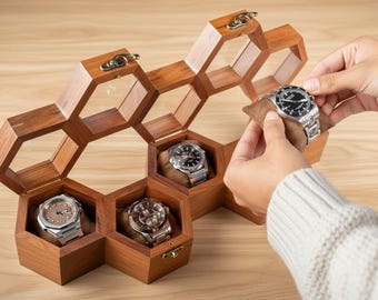 Solid Wood Watch Box Organizer | Glass Top Display Case, Men's Storage