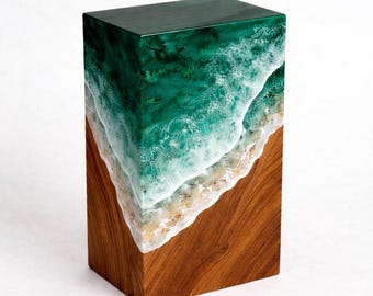 Ocean Resin Wood Urn for Adult Ashes | Handmade Epoxy Memorial Keepsake