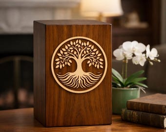 Tree of Life Wooden Cremation Urn – Handmade Memorial Keepsake Box for Ashes